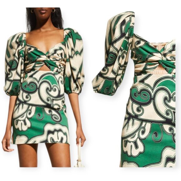 Revolve Alexis Iana Printed Puff Sleeve Dress Dress in Maldive Green size S NWT - Picture 5 of 15